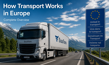 Transporte en camión por autopistas europeas logística movimiento de mercancías entre países de la UE cadena de suministro moderna